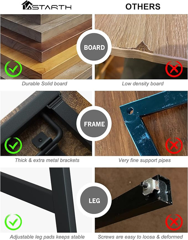 ASTARTH Folding Desk-40 Inch Writing Computer Desk, Space Saving Foldable Table, Modern Simple Style PC Table, Black Metal Frame-Home Office Desk, No Assembly Required, Rustic Brown - LeafyLoom