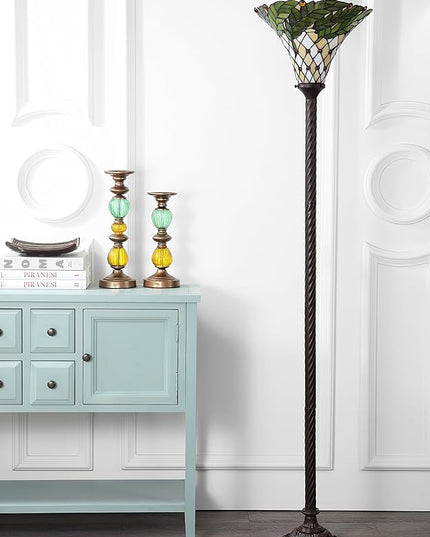 JONATHAN Y JYL8004A Botanical Tiffany-Style 71" Torchiere LED Floor Lamp, Tiffany, Traditional, Art Nouveau Style, Office, Bedroom, Living Room, Family Room, Dining Room, Hallway, Foyer, Bronze - LeafyLoom