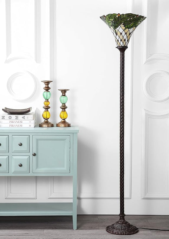 JONATHAN Y JYL8004A Botanical Tiffany-Style 71" Torchiere LED Floor Lamp, Tiffany, Traditional, Art Nouveau Style, Office, Bedroom, Living Room, Family Room, Dining Room, Hallway, Foyer, Bronze - LeafyLoom