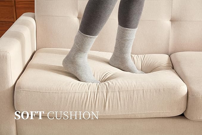 65" Loveseat Sofa, Mid Century Modern Love Seat Couches for Living Room, Comfy Upholstered Sofa Couch for Bedroom, Tufted Design 2 Seater Love Seat Sofa for Small Spaces (Linen-Beige) - LeafyLoom