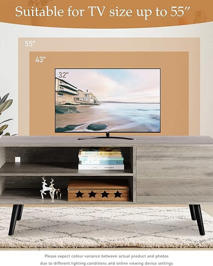 Shintenchi Mid Century Modern TV Stand for TVs up to 55 inches, Wood TV Console Table Media Cabinet with Storage, Entertainment Center for Living Room Bedroom,Grey - LeafyLoom
