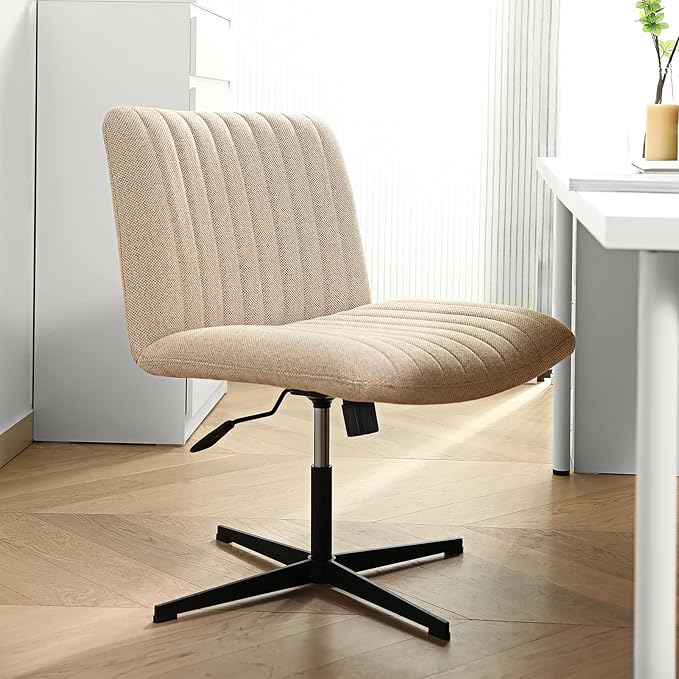 LEAGOO Armless Office Desk chair, Fabric Padded, Height Adjustable Wide Seat, Mid Back Ergonomic, Computer Task chair, Swivel Vanity chair with No Wheels (Mixed Color) - LeafyLoom