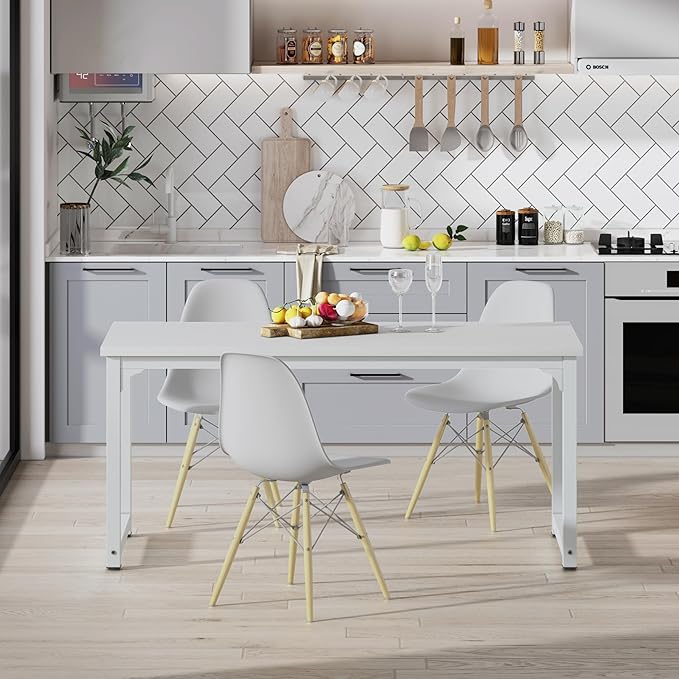 NSdirect Large Office Desk for Home Office, Large 63" Computer Desk Table, Wide Writing Study Desk for 2 Person, Metal Sturdy Frame Thicker Steel Legs, (White, 62.6" L x 22.8" W x 28.7" H) - LeafyLoom