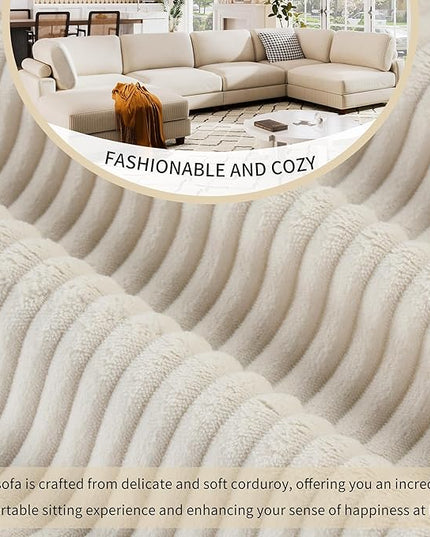 Free Combination Convertible Modular Sectional Sofa with Movable Ottomans , 163'' Oversized Corduroy Upholstered Sleeper Corner Couch Sofabed with Wooden Legs and Detachable Cushions for Living Room - LeafyLoom