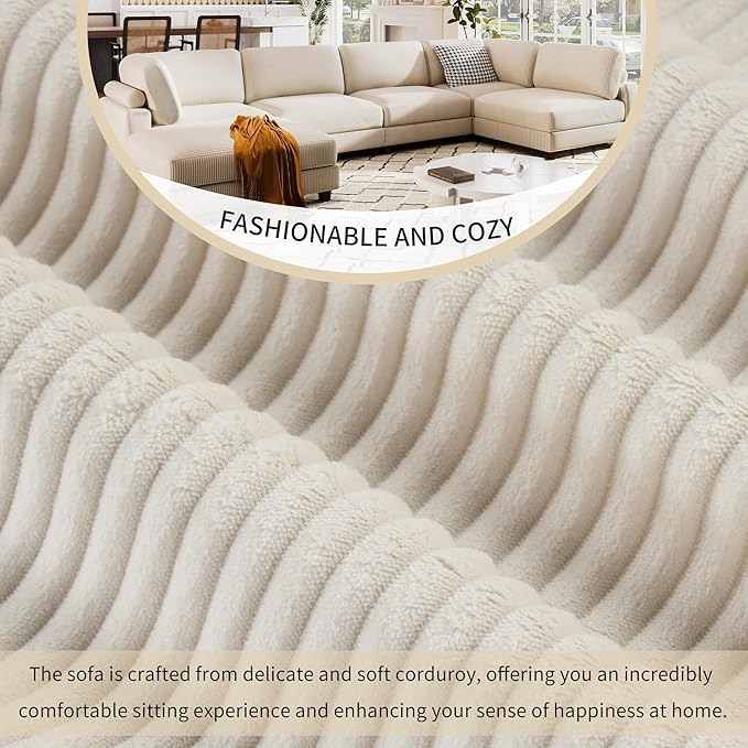 Free Combination Convertible Modular Sectional Sofa with Movable Ottomans , 163'' Oversized Corduroy Upholstered Sleeper Corner Couch Sofabed with Wooden Legs and Detachable Cushions for Living Room - LeafyLoom