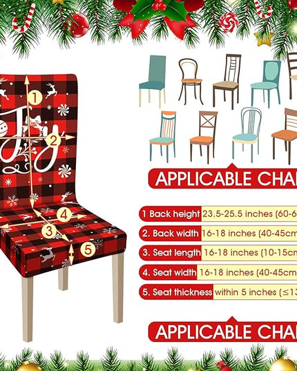 Ganeen 6 Pcs Christmas Chair Covers Merry Christmas Chair Back Cover Stretch Christmas Seat Cover Washable Xmas Dining Chair Protector Slipcover for Dining Room Kitchen Holiday Party(Plaid Style) Ganeen