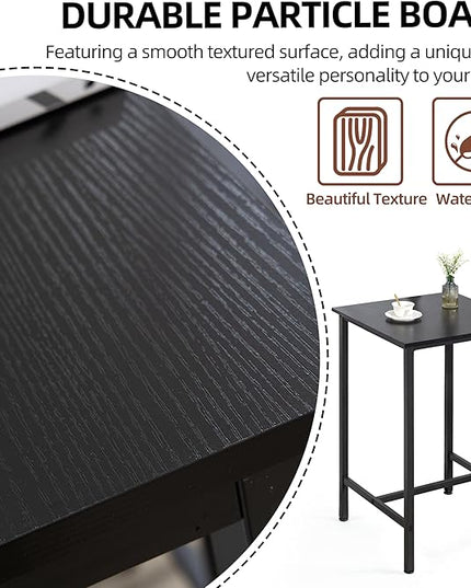 Finnhomy Bar Table, 23.6" Pub Table High Top Table, Square Bar Height Table, Counter Height Cocktail Table, Small Kitchen Table Set for 2, Breakfast for Kitchen, Living Room, Rustic Black - LeafyLoom