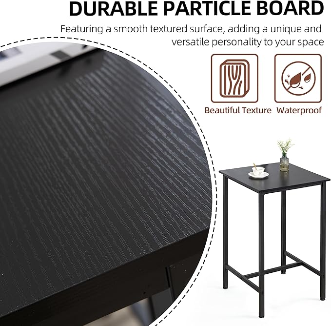 Finnhomy Bar Table, 23.6" Pub Table High Top Table, Square Bar Height Table, Counter Height Cocktail Table, Small Kitchen Table Set for 2, Breakfast for Kitchen, Living Room, Rustic Black - LeafyLoom