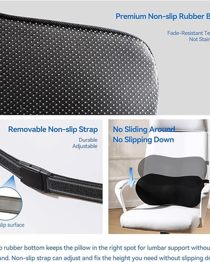 Lumbar Support Pillow – Memory Foam Lumbar Pillow for Lower Back Support, Back Cushion with Strap for Pain Relief, Perfect Lumbar Support Pillow for Office Chair, Car Seat, Bed, Recliner - LeafyLoom