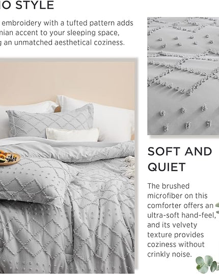 Bedsure California King Comforter Set - Light Grey Comforter, Boho Tufted Shabby Chic Bedding Comforter Set, 3 Pieces Farmhouse Bed Set for All Seasons, Fluffy Soft Bedding Set with 2 Pillow Shams - LeafyLoom