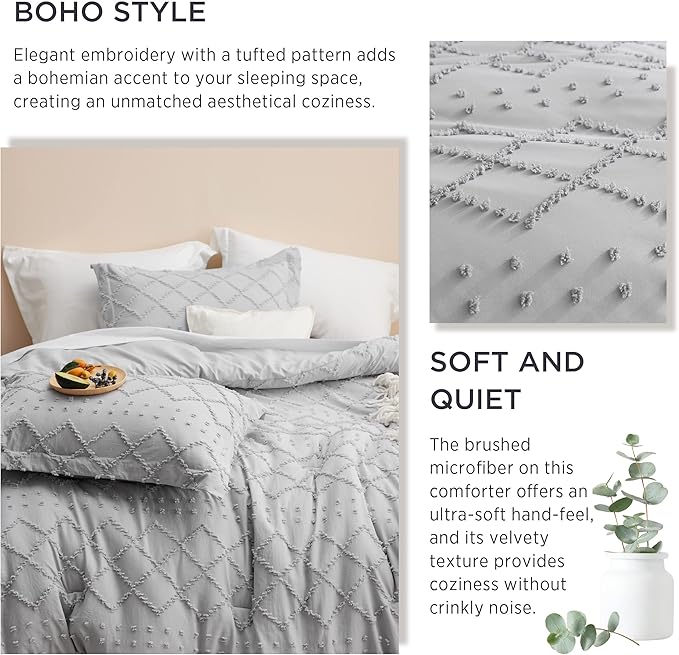 Bedsure California King Comforter Set - Light Grey Comforter, Boho Tufted Shabby Chic Bedding Comforter Set, 3 Pieces Farmhouse Bed Set for All Seasons, Fluffy Soft Bedding Set with 2 Pillow Shams - LeafyLoom