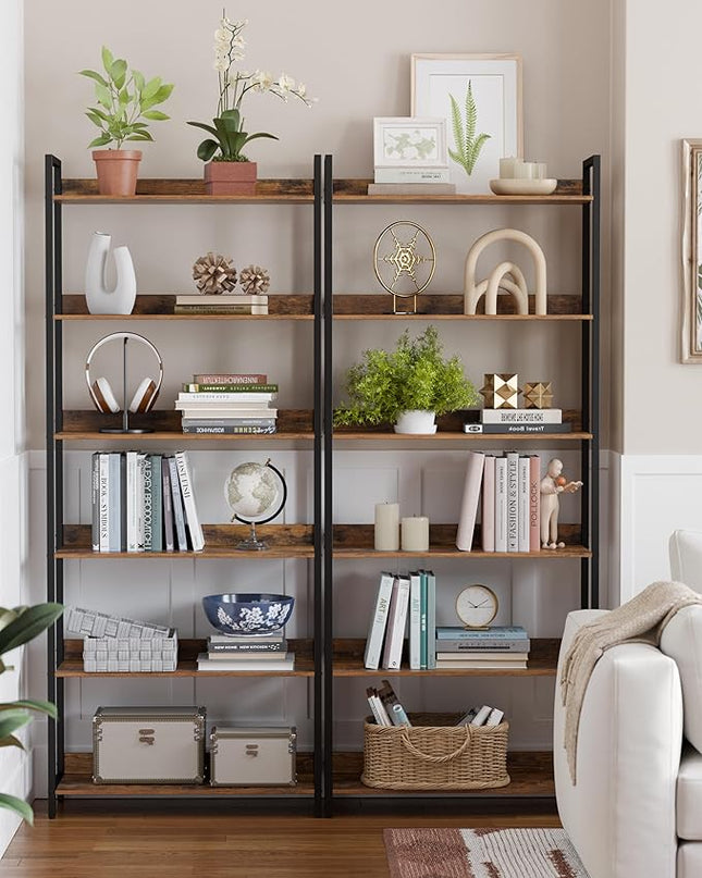 6-Tier Bookshelf, Large Bookcase with Open Shelves, Tall Book Shelf Coner Shelf for Living Room, Bedroom, Home Office, Study, Bathroom,11.5 x 29.9 x 72.6 Inches, Rustic Brown and Black - LeafyLoom