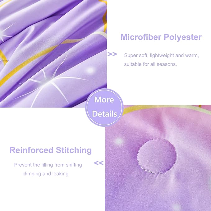 PERFEMET Full Size Mermaid Comforter Sets 6 Pieces Purple Ombre Girls Bedding Sets Tie Dye Rainbow Glitter Bed in A Bag for Kids Teens Girls Women - LeafyLoom