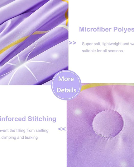 PERFEMET Purple Mermaid Twin Comforter Set for Girls, 6 Pieces Colorful Rainbow Twin Bedding Sets, Tie Dye Ombre Glitter Bed in A Bag Comforter Set with Sheets - LeafyLoom