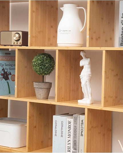 Maydear 47.24” Bamboo Bookshelf, 3 Tier Open Shelf Bookcases 10-Cube Bookshelf with Base, Freestanding Book Storage Organizer Display Shelf for Bedroom, Living Room, Home Office - LeafyLoom