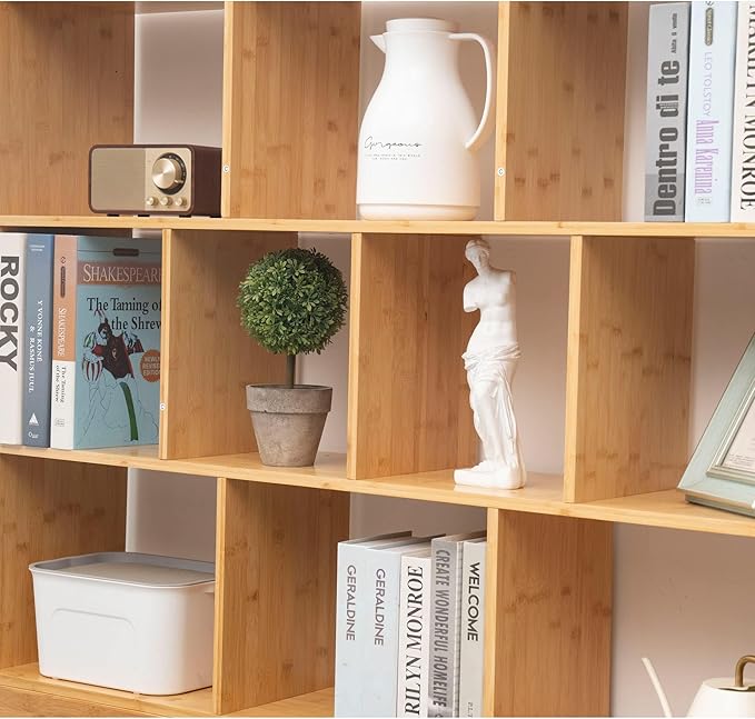 Maydear 47.24” Bamboo Bookshelf, 3 Tier Open Shelf Bookcases 10-Cube Bookshelf with Base, Freestanding Book Storage Organizer Display Shelf for Bedroom, Living Room, Home Office - LeafyLoom