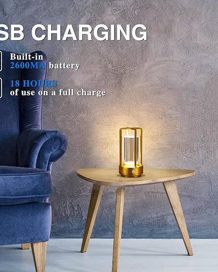 Portable Metal Table Lamp,Cordless Table Lamp,Battery Operated, 3 Light Colors, for Restaurant/Bedroom/Bars/Outdoor Party/Camping/Coffee Shop Atmosphere Night Light (Gold) - LeafyLoom