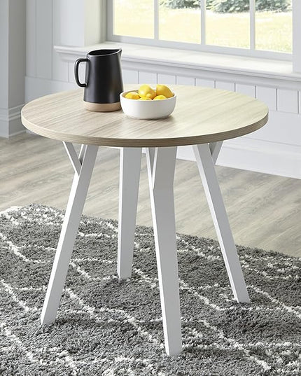 Signature Design by Ashley Grannen Modern Round Dining Room Table, White & Natural Wood - LeafyLoom