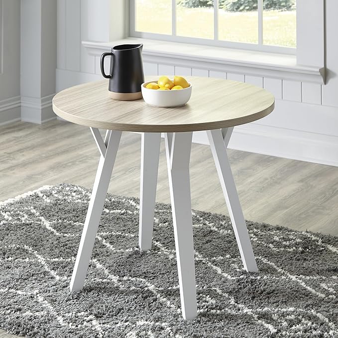 Signature Design by Ashley Grannen Modern Round Dining Room Table, White & Natural Wood - LeafyLoom
