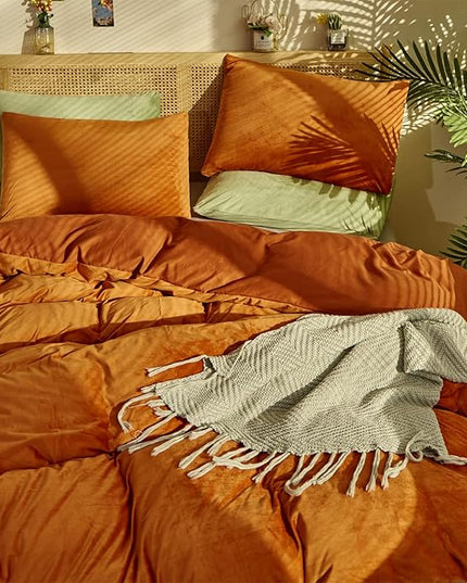 Wellboo Rust Caramel Fluffy Comforters Full Women Burnt Orange Velvet Bedding Comforter Sets Cotton Modern Solid Terracotta Flannel Quilts Girls Plain Reddish Plush Aesthetic Bed Quilts Shaggy Fur Bed - LeafyLoom