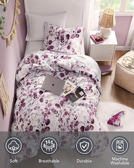 Codi Floral Twin Comforter Set for Teen Girls, Spring Lavender Bedding Sets with Soft Seersucker 2pcs - 1 Flower Comforters and 1 Pillows Case, Lilac Purple - LeafyLoom