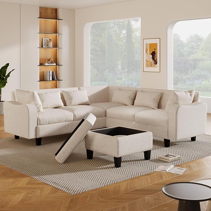 Sectional Sofa Bed Set-Freely Combinable Modular Couch with Ottoman, Upholstered Sleeper Loveseat for Living Room, Office, Apartment - LeafyLoom