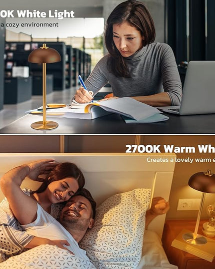 2 Pack LED Cordless Table Lamp Rechargeable,5000mAh Battery Operated Table Lamp, 3 Color Stepless Dimming Metal Table Light with Memory Function for Outdoor, Dinner, Patio, Home.(Brown) - LeafyLoom