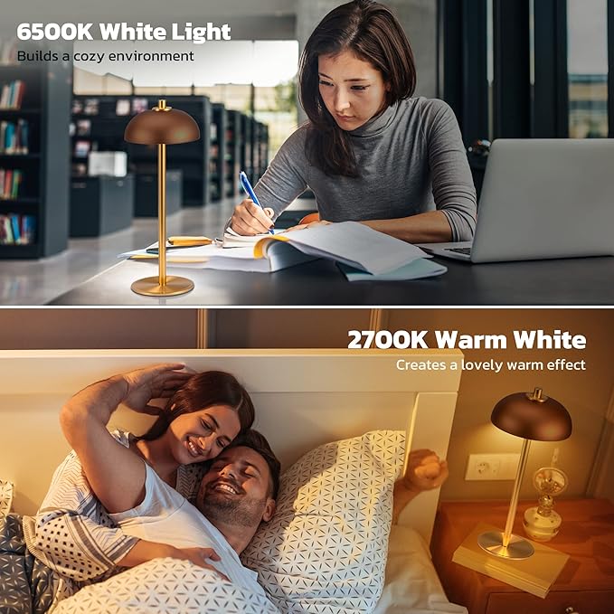 Rechargeable Cordless Table Lamp - 5000mAh Battery Powered Lamp, 3 Color Modes Stepless Dimming LED Table Light with Memory Function for Indoor, Outdoor, Dinner, Patio, Cafe.(Brown) - LeafyLoom