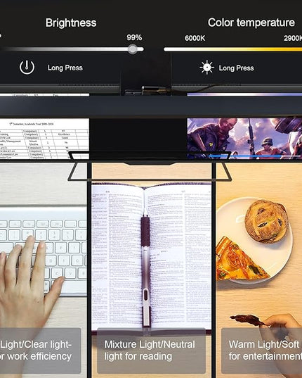 Computer Monitor Light Bar: Flat/Curved Monitor Screen Bar LED Lamp for Eye Caring/Space Saving 16.5 inch USB Powered Desk Lamp with Dimming for Home Office Gaming - LeafyLoom