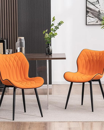 YOUNIKE Dining Chairs, Upholstered Faux Leather Kitchen Dining Room Chairs Set of 2, Modern Living Room Bedroom Side Chairs with Curved Wing Back and Adjustable Metal Legs, Orange - LeafyLoom