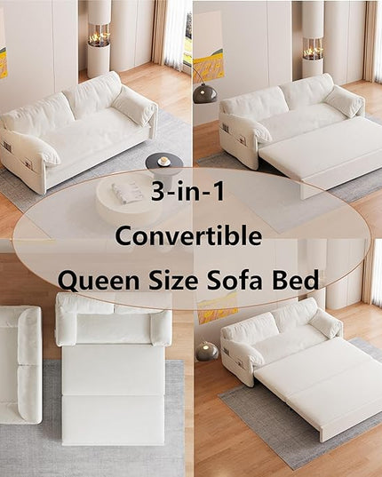 Oversized 3 in 1 Loveseat Sleeper Sofa Bed,Queen Size Love Seats W/Pull Out Couch and Padded Armrests Convertible Spacious Sofabed with Side Storage Pocket for Home Office Apartment Living Room - LeafyLoom