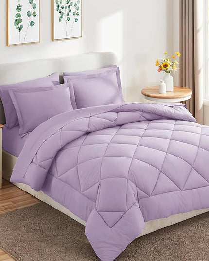 CozyLux Queen Comforter Set with Sheets 7 Pieces Bed in a Bag Light Purple All Season Lavender Bedding Sets with Comforter, Pillow Shams, Flat Sheet, Fitted Sheet and Pillowcases - LeafyLoom