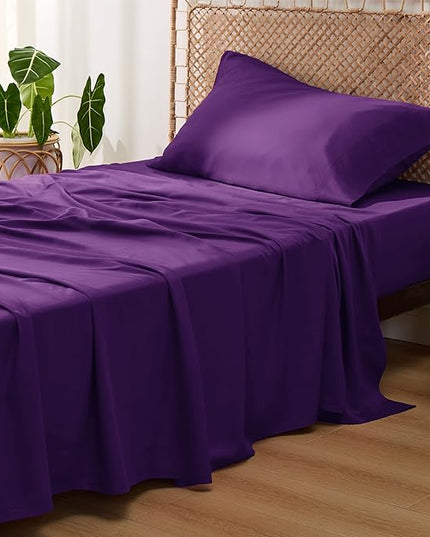 Bedsure Twin Sheets Set, Cooling Sheets Twin Size Bed Set, Rayon Derived from Bamboo, Twin Size Sheets, Breathable & Soft Bed Sheets, Hotel Luxury Silky Bedding Sheets & Pillowcases, Plum - LeafyLoom