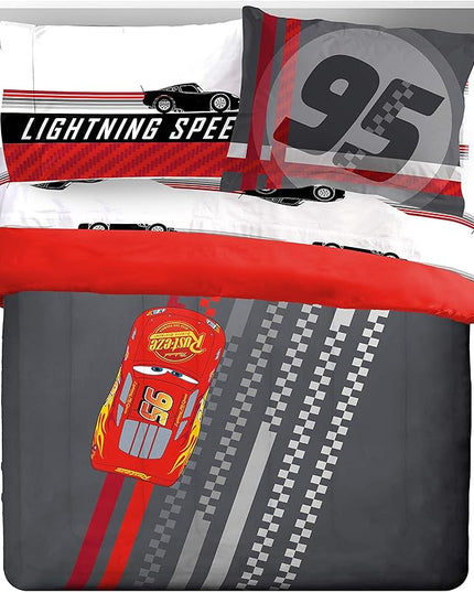 Jay Franco Disney Pixar Cars Race Ready 7 Piece Queen Bed Set - includes Comforter & Sheet Set - Bedding Features Lightning McQueen - Super Soft Fade Resistant Microfiber - LeafyLoom