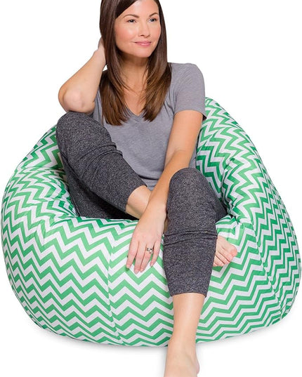 Posh Beanbags Bean Bag Chair, X-Large-48in, Pattern Chevron Green and White - LeafyLoom