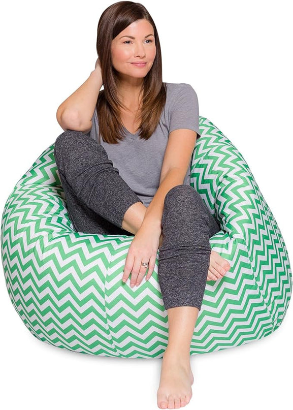 Posh Beanbags Bean Bag Chair, X-Large-48in, Pattern Chevron Green and White - LeafyLoom