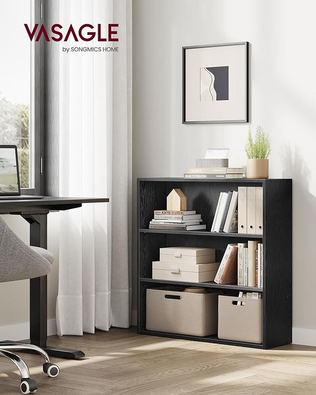 VASAGLE Bookshelf, 31.5 Inches Wide, 3-Tier Open Bookcase with Adjustable Storage Shelves, Floor Standing Unit, Ebony Black ULBC173T56 - LeafyLoom
