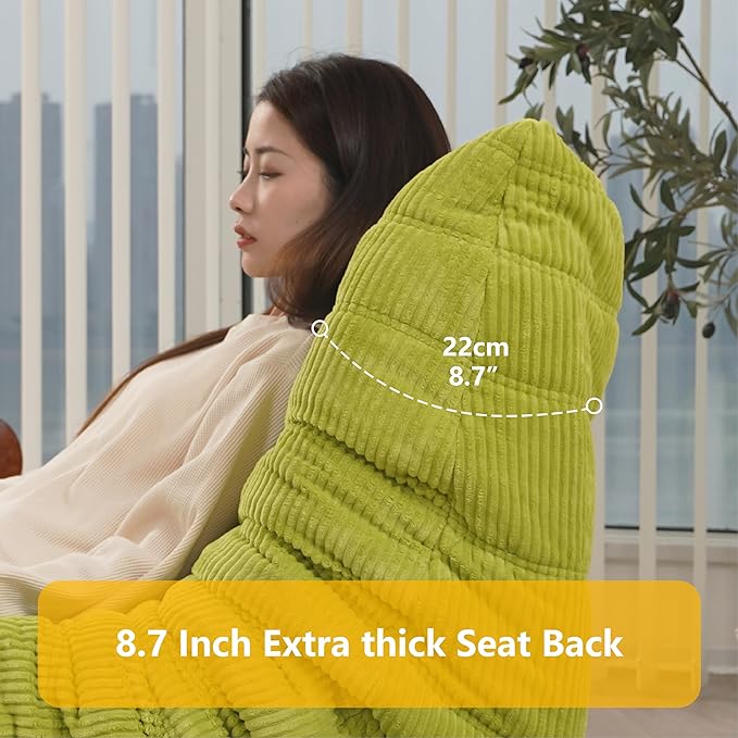 N&V Fireside Chair, Mid Century Armless Floor Sofa, Soft Premium Corduroy Floor Lounge Chair, Foam Sofa Accent Chair for Living Room Bedroom and Office Lime - LeafyLoom