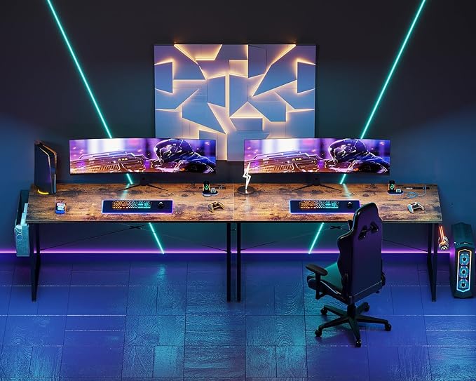 AODK 63 inch Small Computer Desk with Power Outlet for Small Spaces Home Office Student Laptop PC Writing Desks with Storage Bag Headphone Hook, Vintage - LeafyLoom