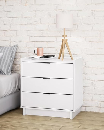 Prepac Three Nightstand, 3-Drawer, Simple White - LeafyLoom