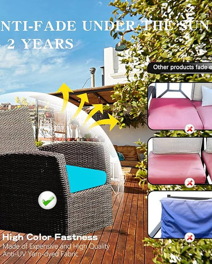 ClawsCover 7Pack Outdoor Seat and Back Cushions Replacement Covers Fits for 4-Seater 4Pieces Wicker Rattan Patio Conversation Set Sectional Couch Chair Furniture,Turquoise-Include Cover Only - LeafyLoom