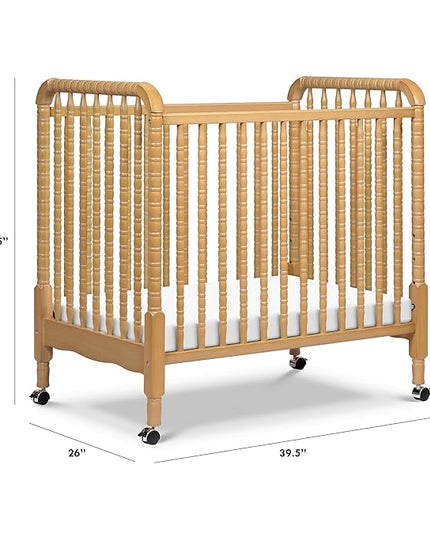 DaVinci Jenny Lind 3-in-1 Convertible Mini Crib in Honey, Removable Wheels, Greenguard Gold Certified - LeafyLoom
