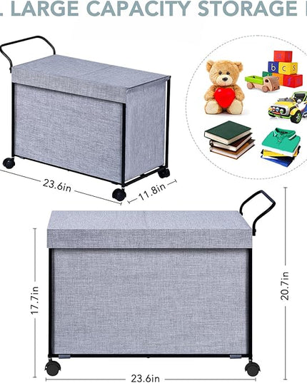 SWTYMIKI Large Toy Box Toy Storage - with Wheels Big Toy Chest for Kids Toy Organizer Bins, Toy Boxes for Kids Girls Boys, Stuffed Animals, Clothes, Nursery Bedroom 23.6" L x 17.7" H x 11.8" W - LeafyLoom
