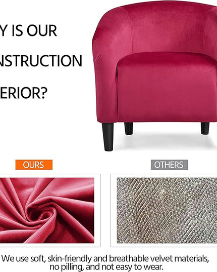 Yaheetech Club Chair, Velvet Accent Chair Upholstered Barrel Chair Sitting Chair with Armrest and Low Back for Living Room Bedroom, Rose Red - LeafyLoom
