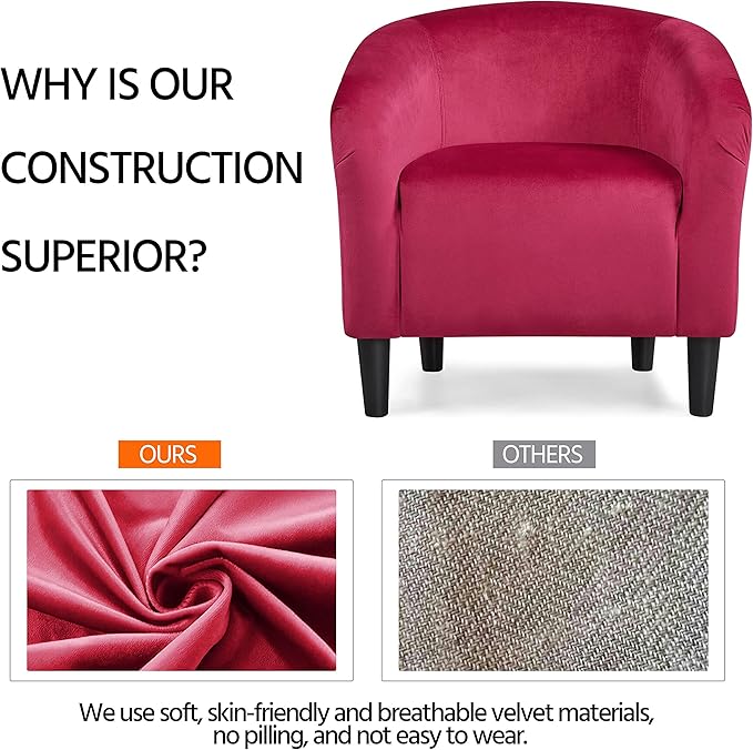 Yaheetech Club Chair, Velvet Accent Chair Upholstered Barrel Chair Sitting Chair with Armrest and Low Back for Living Room Bedroom, Rose Red - LeafyLoom