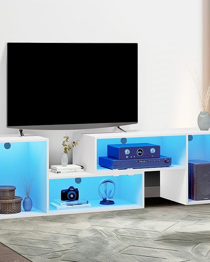 YITAHOME DIY TV Stand w/LED Strip, Modern Deformable Entertainment Center for 75/70/65/60/55/50/45 inch TVs, Gaming TV Consoles 2 Pieces Media Console Cabinet for 300lbs for Living Room, White - LeafyLoom
