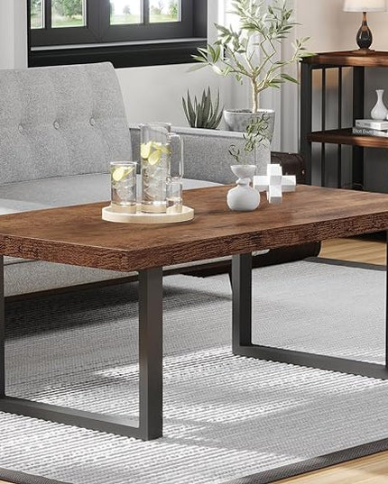 IBF Rustic Living Room Table, Simple Industrial Rectangle Coffee Table, Modern Minimalist Farmhouse Wooden Center Table, Wood and Metal Vintage Coffee Table for Bedroom Office, Rustic Brown, 47 Inch - LeafyLoom