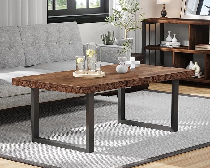 IBF Rustic Living Room Table, Simple Industrial Rectangle Coffee Table, Modern Minimalist Farmhouse Wooden Center Table, Wood and Metal Vintage Coffee Table for Bedroom Office, Rustic Brown, 47 Inch - LeafyLoom