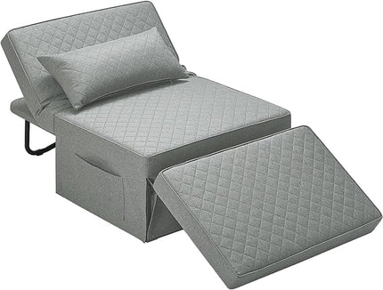 Sofa Bed, 4 in 1 Multi-Function Folding Ottoman Breathable Linen Couch Bed with Adjustable Backrest Modern Convertible Chair for Living Room Apartment Office,Squared-Linen Light Grey - LeafyLoom