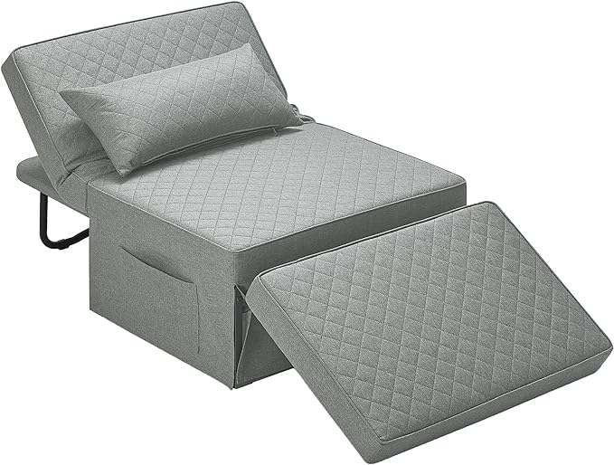 Sofa Bed, 4 in 1 Multi-Function Folding Ottoman Breathable Linen Couch Bed with Adjustable Backrest Modern Convertible Chair for Living Room Apartment Office,Squared-Linen Light Grey - LeafyLoom